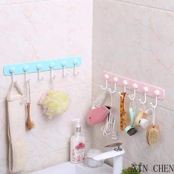 

6 Hooks Wall Door Holder Multifunction Kitchen Storage Hook Holder Hanger Rack For Spoon Scoop Bathroom Kitchen Organizer