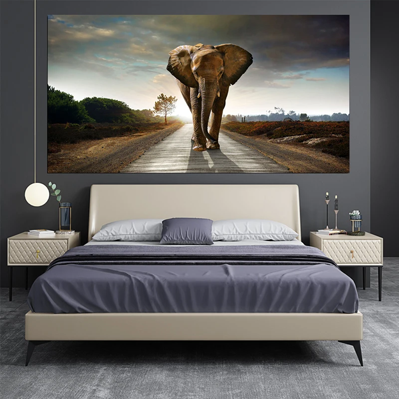 OUCAG African Wild Elephant Canvas Wall Art Modern Animal Waterproof Poster And Prints Graphic Painting Home Office Decoration