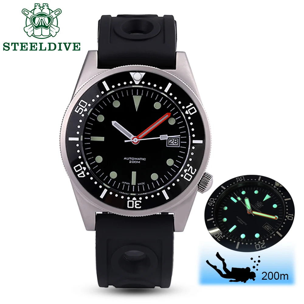 US $138.88 STEELDIVE Shark Dive Watch 200m Mechanical Watch Men Wrist Automatic C3 Super Luminous 1979 Replica Automatic Watches Men