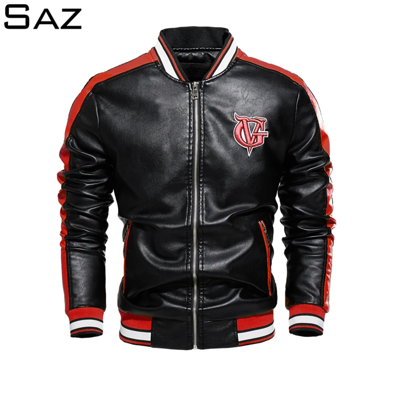 

Saz 2020 New Men's High Quality Fashion Coat Leather Jacket Motorcycle Style Male Business Casual Jackets For Men Black Warm Ove