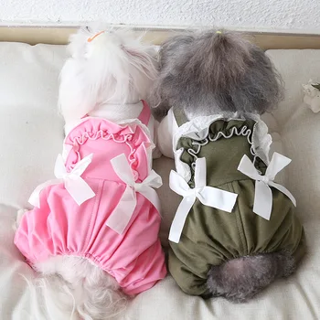 

Cute Bowknot Dog Jumpsuit Pajamas Winter Warm Fleece Small Dog Cat Coat Jacket Chihuahua Shirt Hoodie Clothes For Pitbull