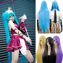 AILIADE длинные прямые косплей парик черный фиолетовый черный красный розовый синий темно-коричневый 100 см высокая температура Синтетические волосы парики