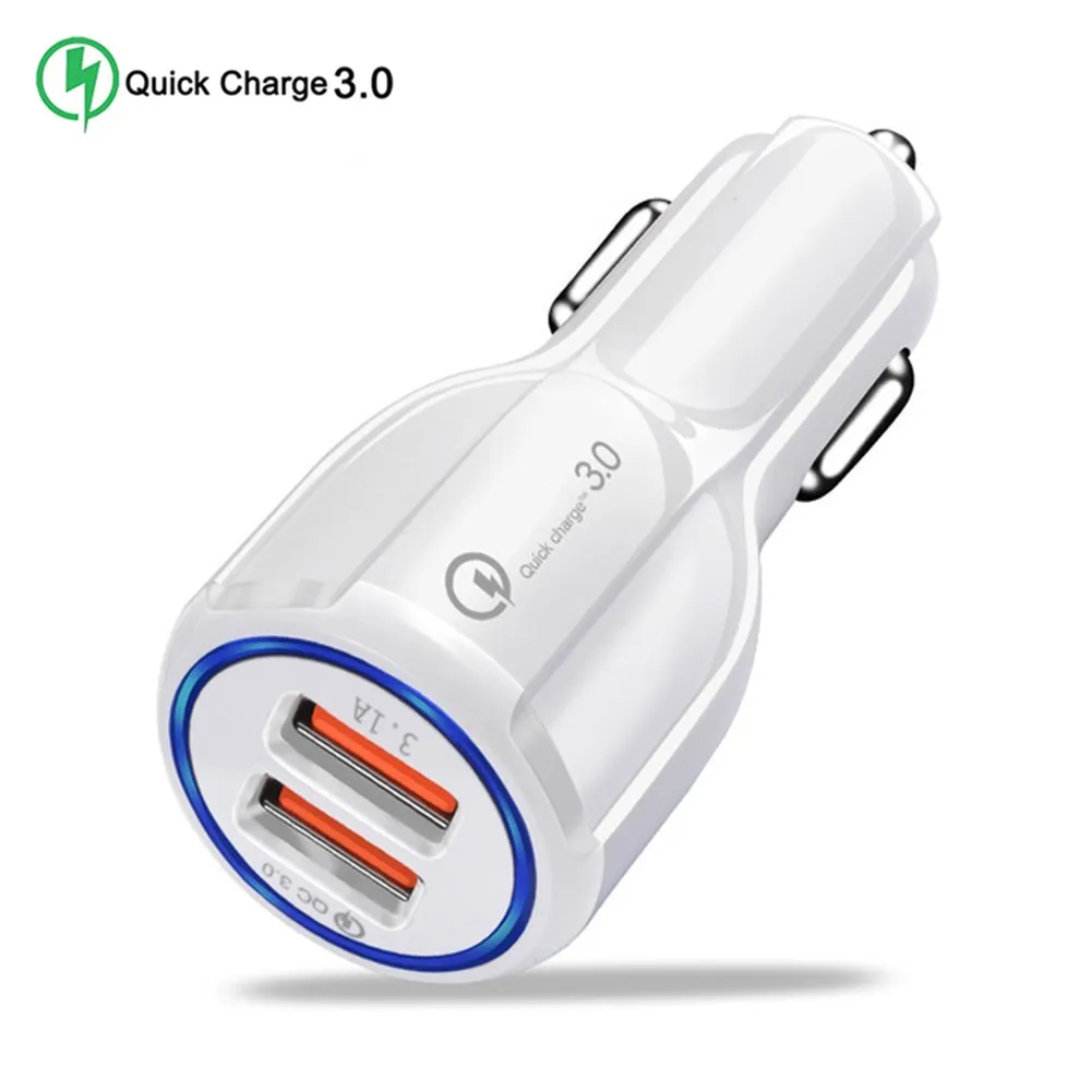 White 2USB Хорошее автомобильное USB зарядное устройство 3,0, быстрая зарядка, зарядное устройство для мобильного телефона, 3 порта, USB, быстрое автомобильное зарядное устройство для iphone, ios, huawei, Android - Тип штекера: White 2USB