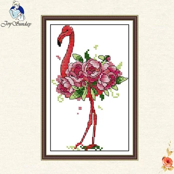 

Joy Sunday Beautiful flamingo counted DMC Cross Stitch For Embroidery cartoon animal needlework embroidery DIY handmade gift