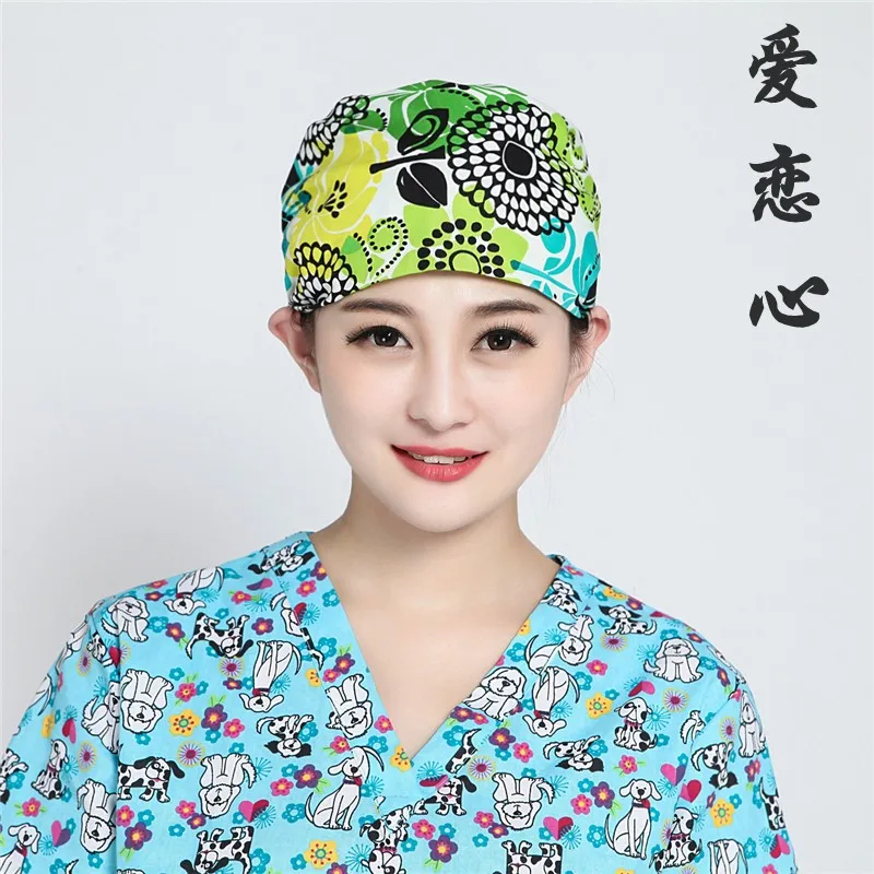 Хирургическая Кепка из натурального хлопка с принтом, шапочка для медсестры