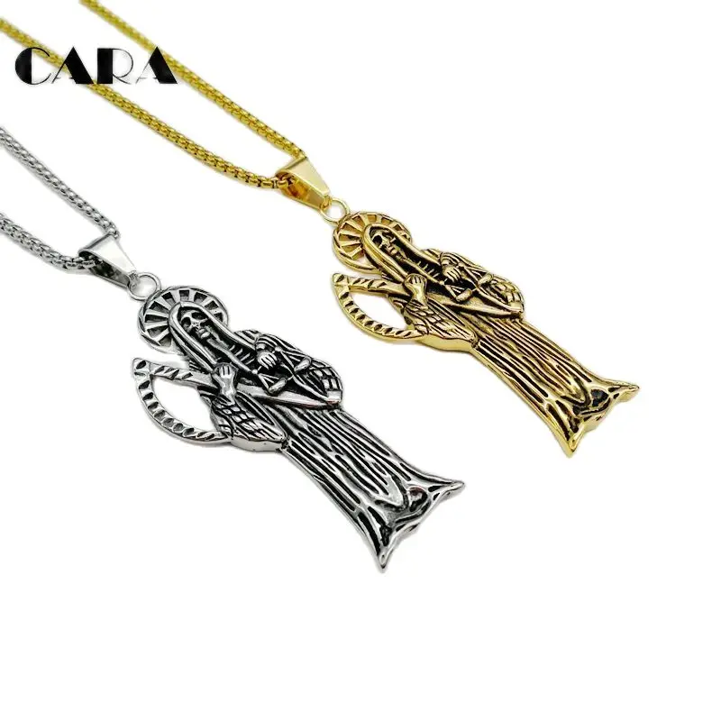 

316L Stainless steel Grim Reaper Skeleton pendant necklace Punk Gothetic skull necklace pendant men fashion CARA0376