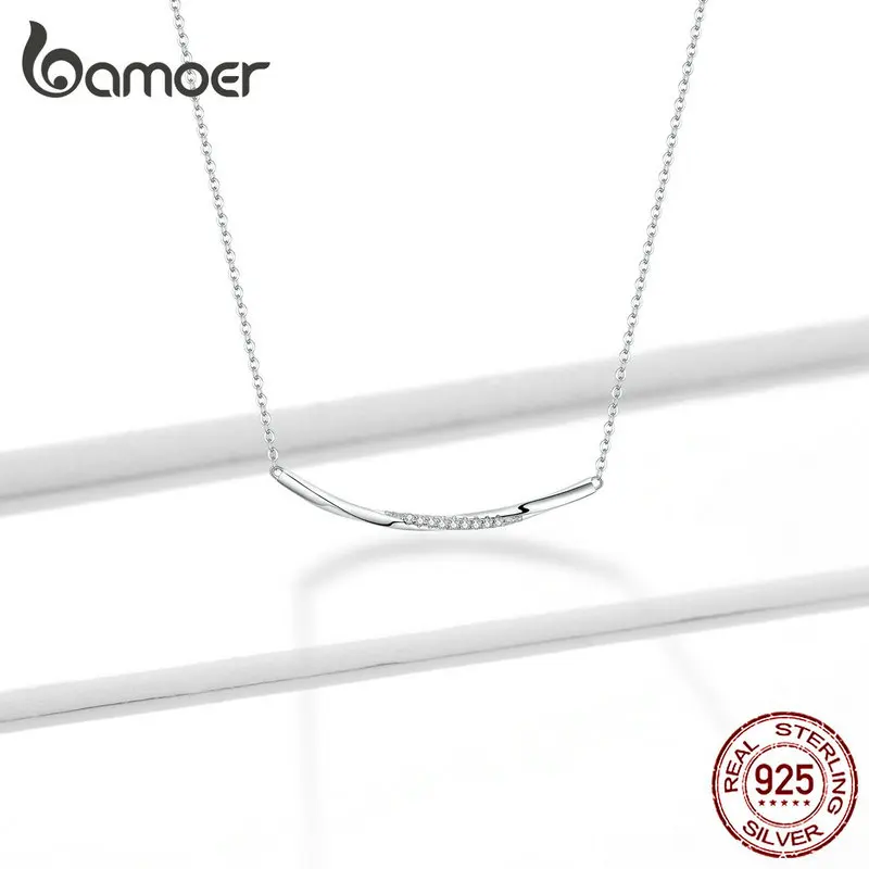 Bamoer, 925 пробы, Серебряное короткое ожерелье, минималистичное волнистое ожерелье для женщин, массивное, повседневное, хорошее ювелирное изделие, аксессуары, GAN130