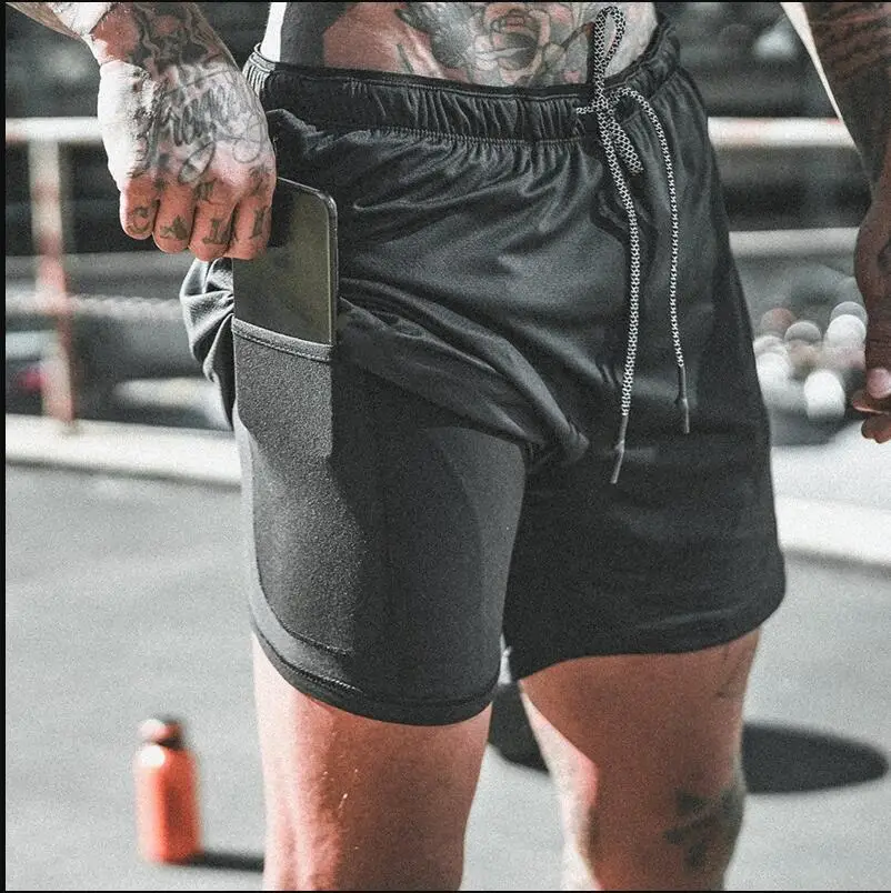 

2020 Joggers Shorts Summer Casual Mens 2 in 1 Short Pants Gyms Fitness Bodybuilding Workout Quick Dry Beach Shorts Male Summer S