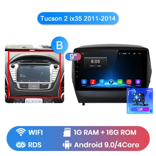 WIFI 1-16GB-B Junsun V1 2G+ 32G Android 9,0 для hyundai Tucson 2 ix35 2011- Автомобильный Радио Мультимедиа Видео плеер навигация gps 2 din dvd - Цвет: WIFI 1-16GB-B