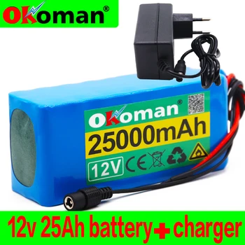 

100%original 18650 12V Battery pack Large capacity 12v 25ah 18650 lithium battery protection board 12v 25000mAh capacity+Charger