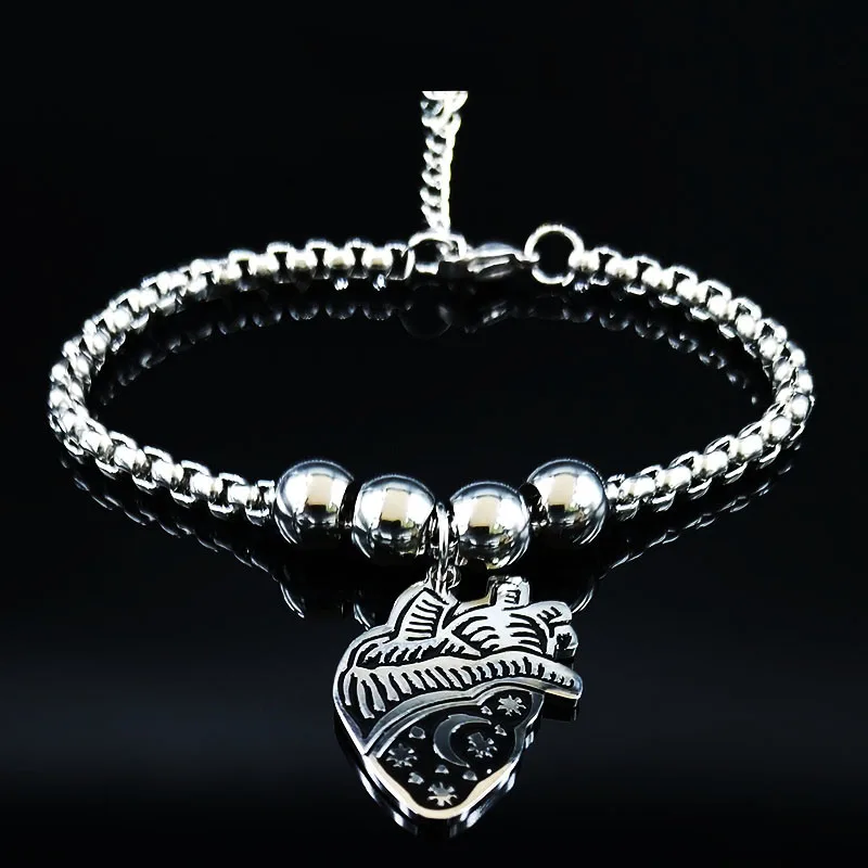 Модный браслет из нержавеющей стали для женщин, серебряный браслет-цепочка, Ювелирное колье bracciali Donna B18369 - Окраска металла: Black heart