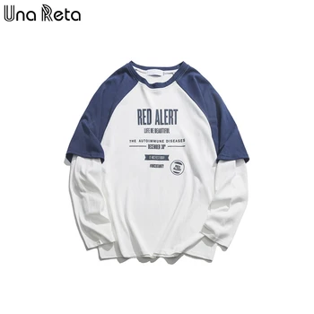 

Una Reta Man's T-shirt Patchwork Hip-Hop Print Top Tee Harajuku Long Sleeve Couple t-shirt Streetwear Oversized T Shirt Men