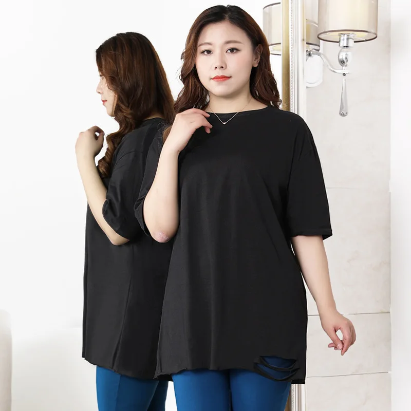 

Thin Large Size Women's Tops Solid Color Hollow Out Summer T-shirts Casual Outerwear Female Clothing Short Sleeve Shirts Black
