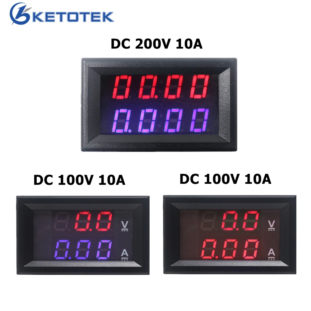 

DC 200V 100V 10A DC Digital Voltmeter Ammeter High Precision Car Voltage Current Tester Dual LED Display