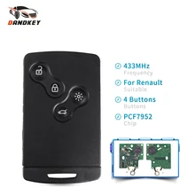 Смарт-карта Dandkey 433 МГц PCF7952 с чипом, дистанционный ключ для автомобиля с 4 кнопками, необработанный брелок для Renault Megane 3 Laguna 3 Scenic Fluence 2008-2016