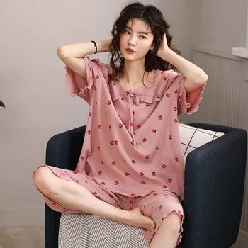 

Casual Modal Sleepwear 2PCS Shirt&Pants Lady Pink Pajamas Sleep Set Soft Intimate Lingerie Home Clothes Summer New Nightwear