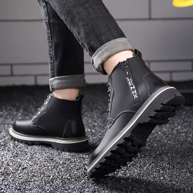 

Plus Velvet Martin Boots Men's zhong gao bang Boots British Style MEN'S SHOES Winter MEN'S Leather Boots Trend Casual Shoes Work