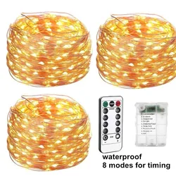Battery Operated LED Fairy Light Outdoor String Garland Lamp Remote Control 5M 10M 20M for Christmas Festival Wedding Decoration
