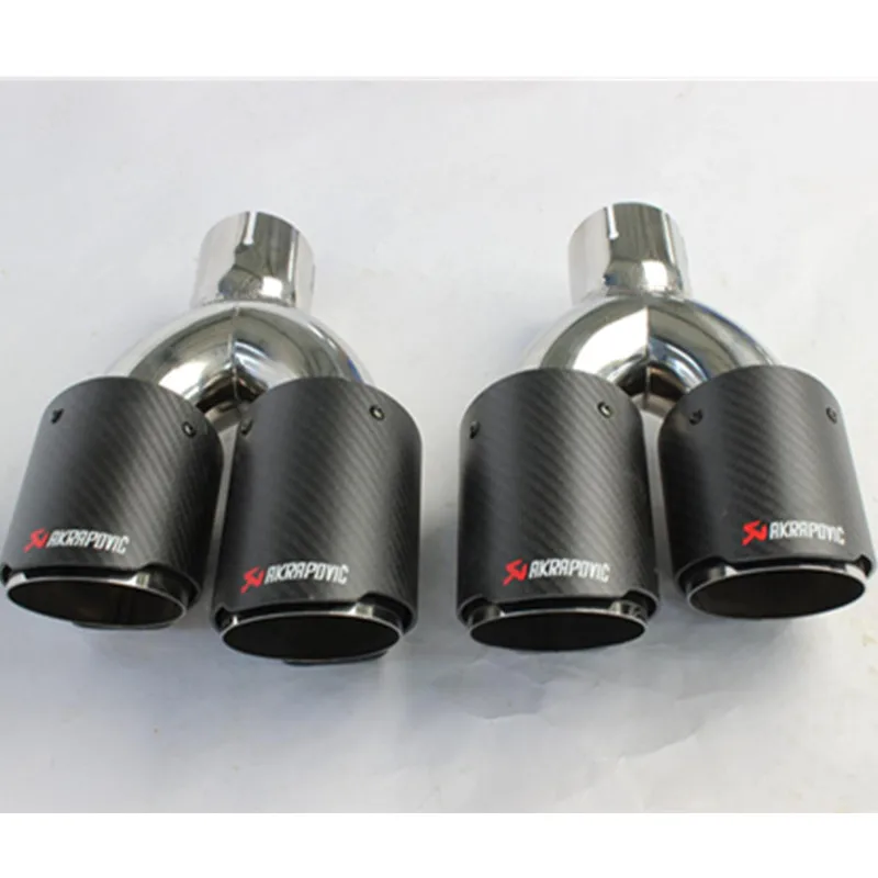 A Pair Dual Stainless Akrapovic exhaust tip Carbon Fiber tailpipe Inlet 2.5"Outlet 3.5" car-styling exhaust muffler tip