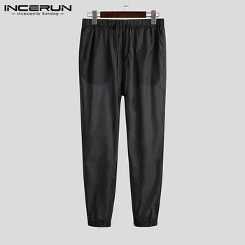 

2020 Fashion Transparent Men Pants Joggers Vacation Casual Long Pants Sexy Solid See Through Beach Trousers Breathable INCERUN