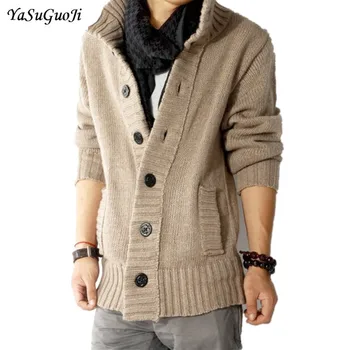 

YASUGUOJI Outdoors Thicken Cardigan Winter Mens Sweaters Single Breasted Design Cashmere Warm Casual Cardigan Men