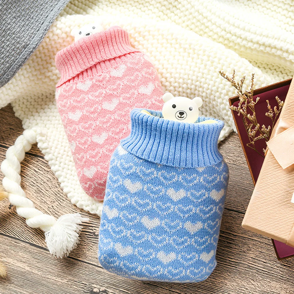 

300ml Hot Water Bottle with Knitted bag Thick PVC Silicone Rubber Hot Water Bottle Irrigation Hand Warmers Warm Palace Warm Bag