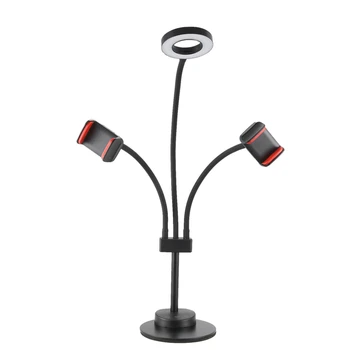 

3 in 1 Lazy Bracket Phone Stand with 2 Holder Flexible Cellphone Clip with 24 LED Lightbeads Selfie Ring Light