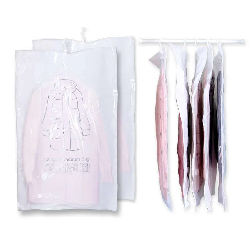 

1/3/8 PCS Can Hang Vacuum Bag Save Space for Clothes Foldable Transparent Border Compression Organizer Pouch Sealed Storage Bags