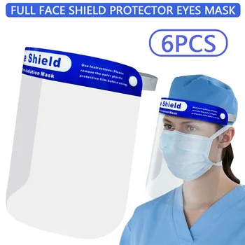 

6pcs Full Face Shield Fog-proof Flip Up Visor Safety Work Guard Droplet Dust Oil Fume Protective Visor Face Shields Mask