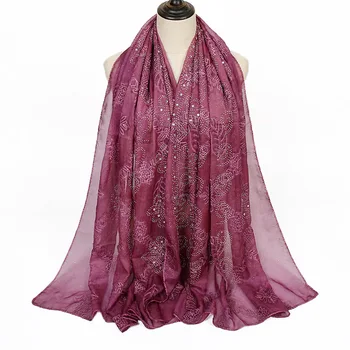 

New Women Embroidered silk polyester hijab scarf shawls flower pattern scarves pashmina popular muslim hijabs foulard wraps 1pc