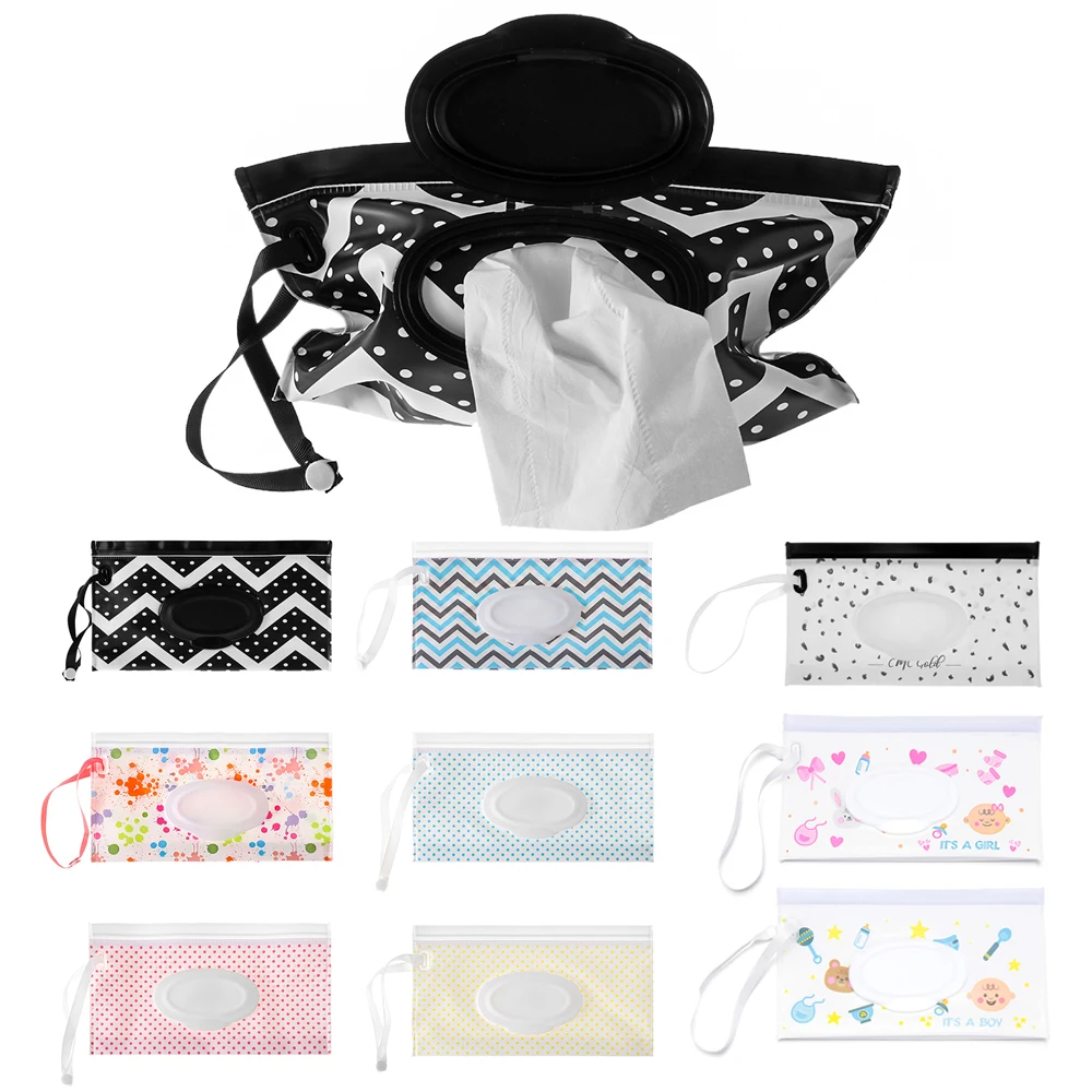 EVA Wet Wipes Bag Portable Flip Cover Clean Wet Wipes Bag for Outdoor Stroller Cosmetic Pouch with Easy-Carry Snap-Strap 2