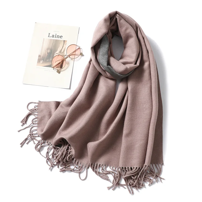 Зимний кашемировый шарф для женщин, пашмины шали и палантины, однотонный принт с кисточками, шарфы, теплый шарф для женщин - Цвет: 14