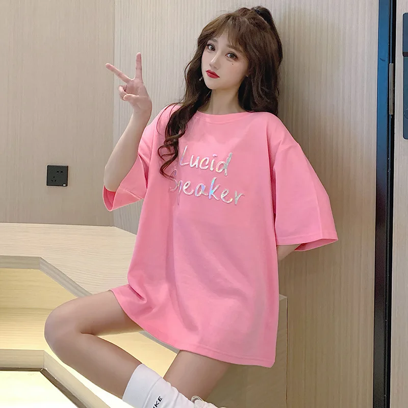 

Женская футболка средней длины с трехмерным принтом, свободная повседневная футболка в стиле Хай-стрит