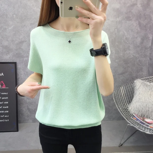 9233 Стиль ice silk Круглый воротник: однотонный топ с коротким рукавом Футболка с Бэтменом 25-1st пол, 11th строки, 2nd полка