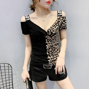 

Summer Fashion Korean Clothes T-shirt Sexy Contrast Color Off Shoulder Women Tops Ropa Mujer Short Sleeve Tees 2020 New T03421