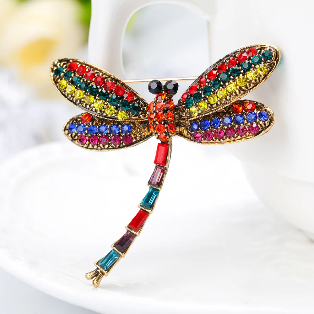

New Style Retro Alloy Diamond Set Colorful Insect Dragonfly Breastpin nv shi Brooch Corsage in Man