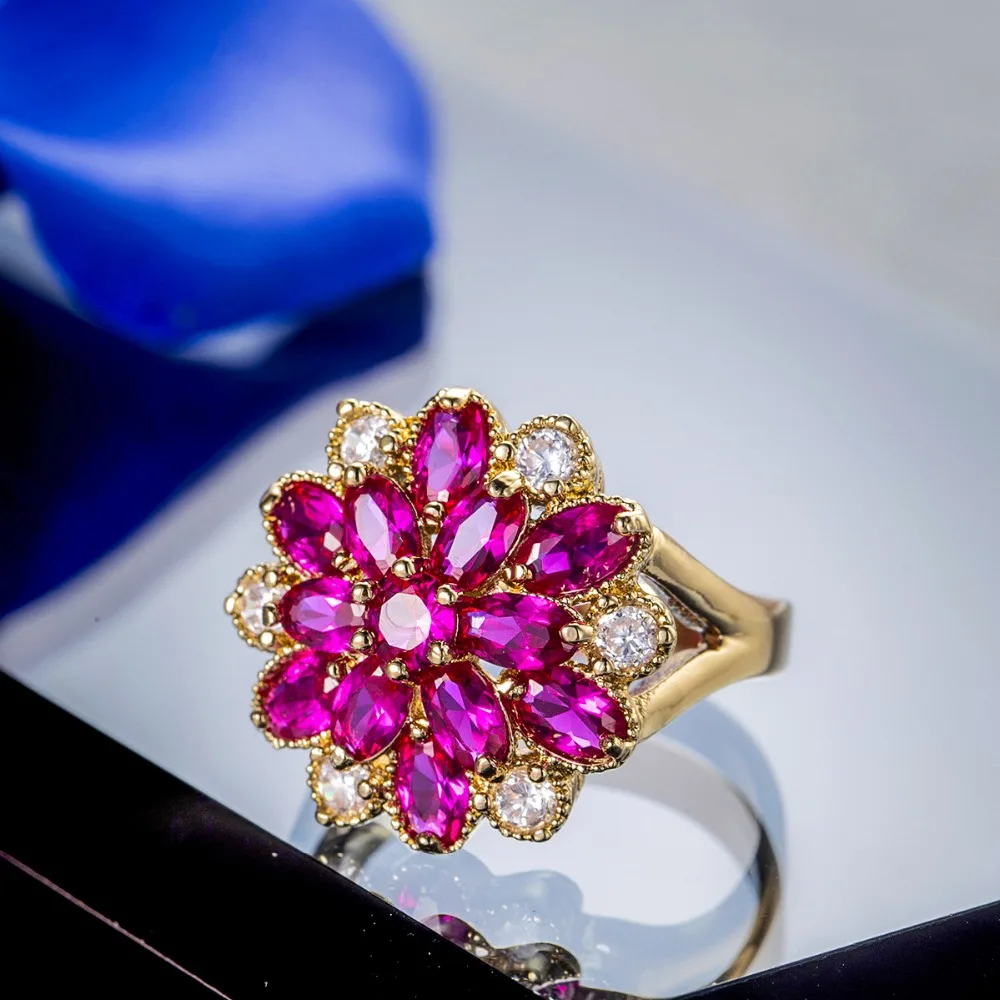 Роскошное женское кольцо-Снежинка с большим цветком, винтажное обручальное кольцо для женщин с кристаллами, розовое золото, обручальное кольцо