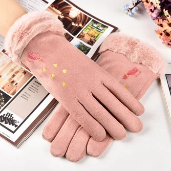 

2019 New Winter Women Gloves Solid Color Warm Touch Screen Mittens Embroidery Cute Cat Windproof Outdoor Gloves