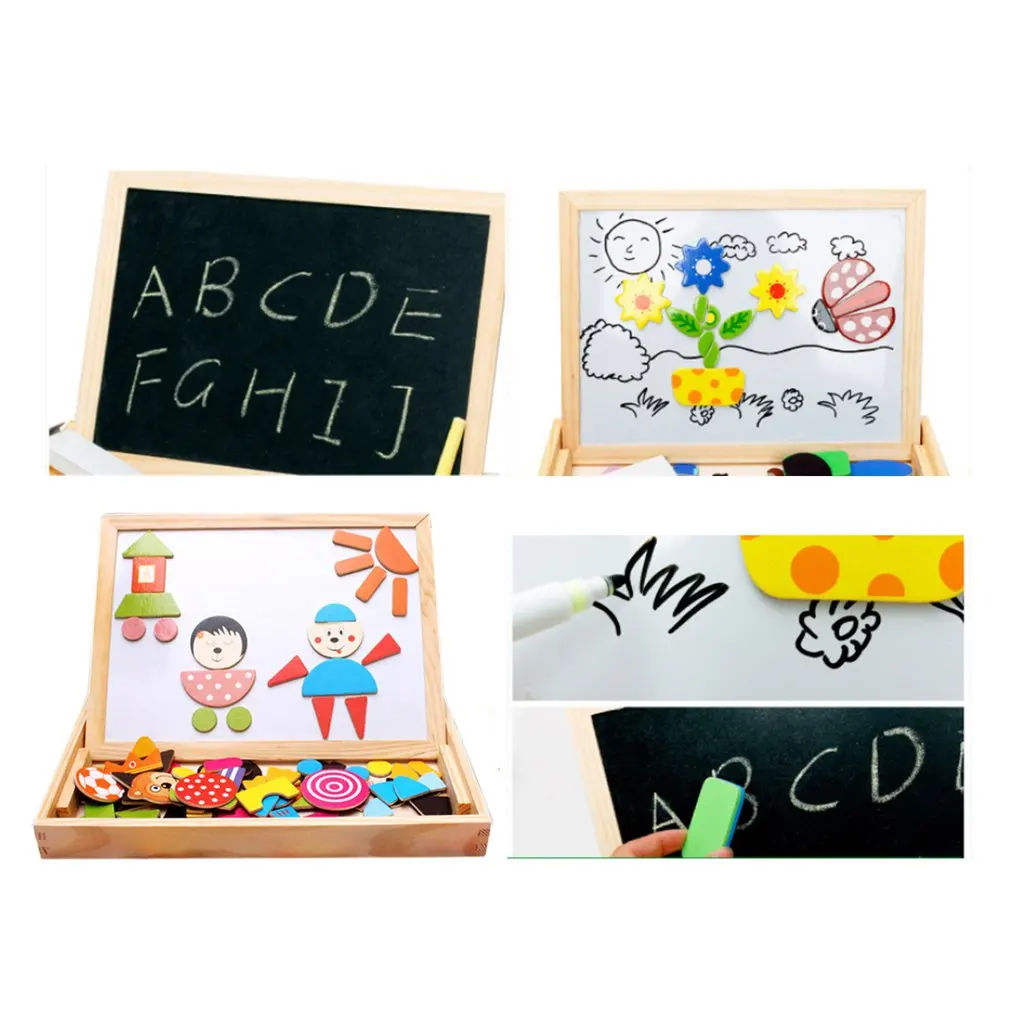 

Creative Drawing Writing Board Magnetic Puzzle Toys Double Easel Kid Wooden Sketchpad Gift Children Intelligence Education Toy