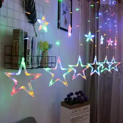 Star Christamas Led Lights String Curtain Christamas Decor Xmas 2021 Fairy Lights Garland Room Lights Decor Happy New Year 2022