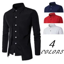Shujin camisas masculinas casuais falso duas peças marca bussiness vestido camisas outono sólido algodão roupas formais de manga comprida blusa(China)