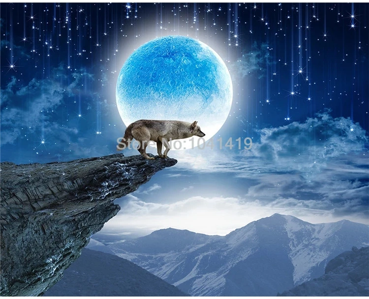 Пользовательские Настенные обои 3D Луна животное волк настенный стикер с пейзажем гостиная спальня домашний декор самоклеящийся водонепроницаемый плакат