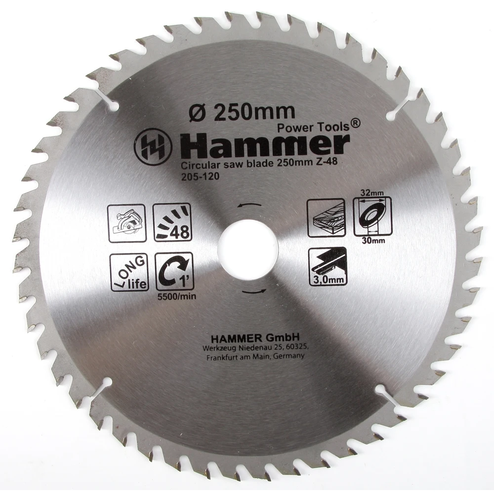 Диск пильный Hammer Flex 205-120 CSB WD 250мм*48*30/20/16мм по дереву | Инструменты