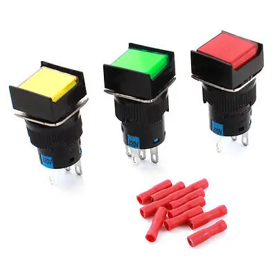 2pcs//5pcs Push Button Switch Square Neon light DC12V 24V Momentary Latching 16mm