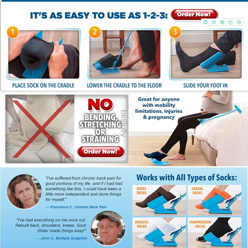 Sock Slider Aid Kit Sock Helper No Bending Pregnancy and Injuries Living Tool Shoe Horn Suitable Easy Way To Put On Socks sock aid kit