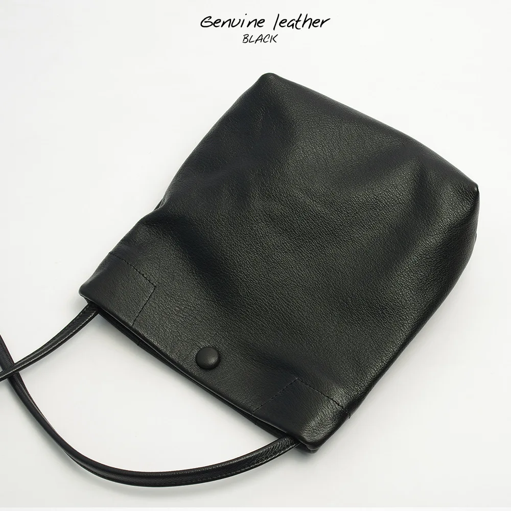 

2020 New Style Genuine Leather Black Small ruan pi bao CHIC Simple Korean Style Bucket Shoulder Casual Hong Kong Style WOMEN'S B