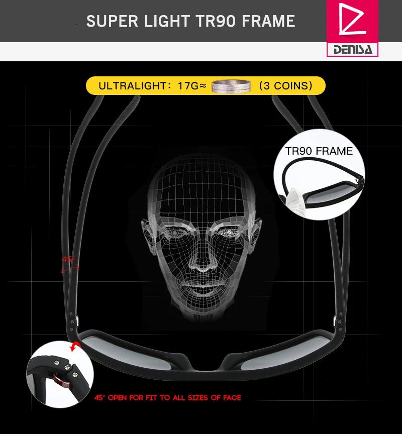 DENISA, уникальные, TR90, оправа, поляризационные солнцезащитные очки для мужчин,, трендовые, зеркальные, квадратные солнцезащитные очки, мужские, UV400, защита, T35800