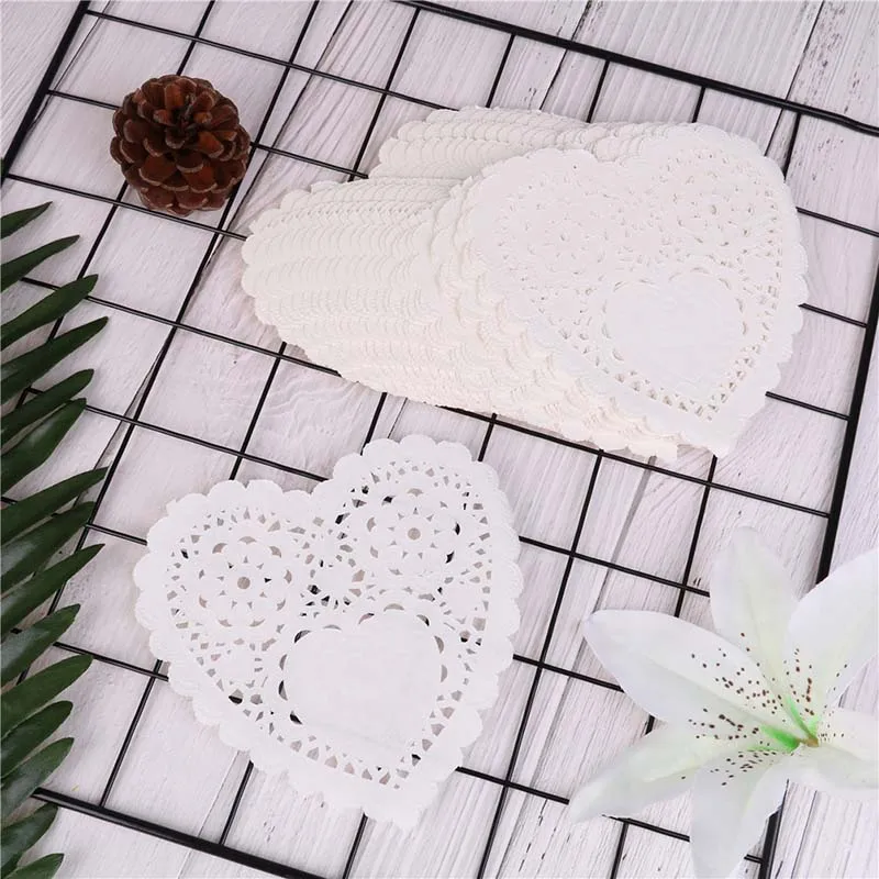 100pcs Love Scrapbooking Vintage Heart Hollowed Lace Flower Napkins Craft Decoupage Paper Design Placemat For Party