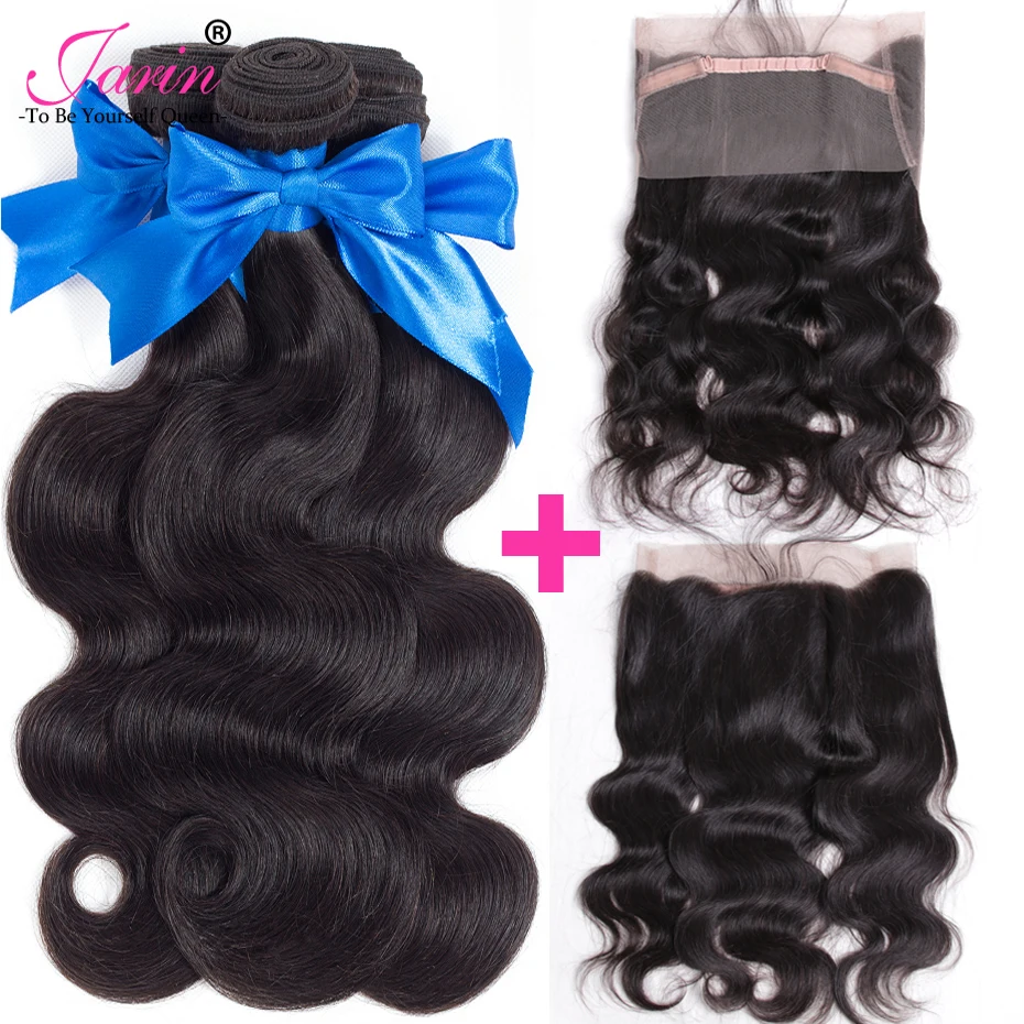 

3 Bundles With 360 Lace Frontal Brazilian Body Wave Hair 100% Human Hair Remy For Black Women With Baby Hair Pre Plucked Jarin