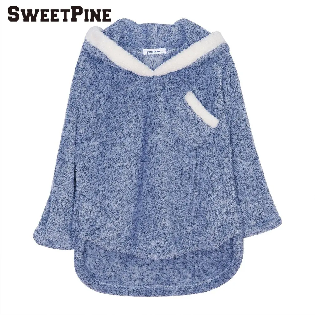 Бренд SWEETPINE, высокое качество, женские пижамные комплекты, зимние Утепленные фланелевые пижамы, комплект из 2 предметов, топы с капюшоном и теплые штаны, домашняя одежда